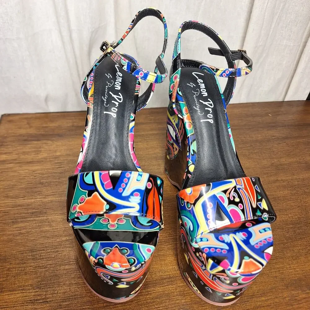 Privileged By J.C Dossier Lemon drop super high platform retro print colorful